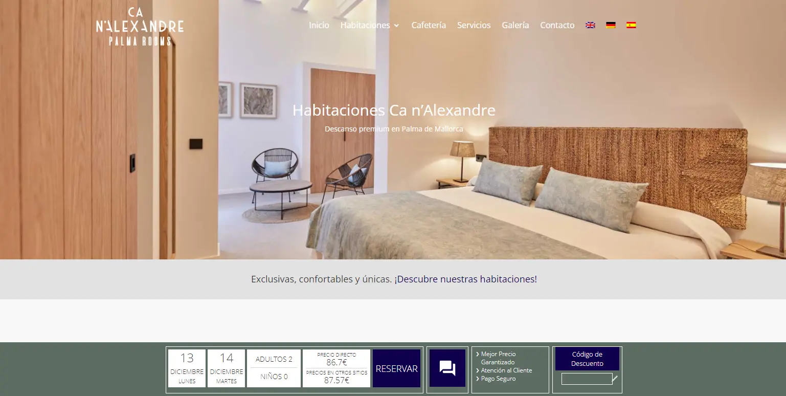 Diseño web con motor de reservas Hotel Ca n’Alexandre