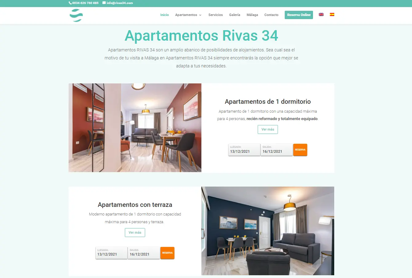 Diseño web con motor de reservas de Apartamentos Turísticos Rivas 34