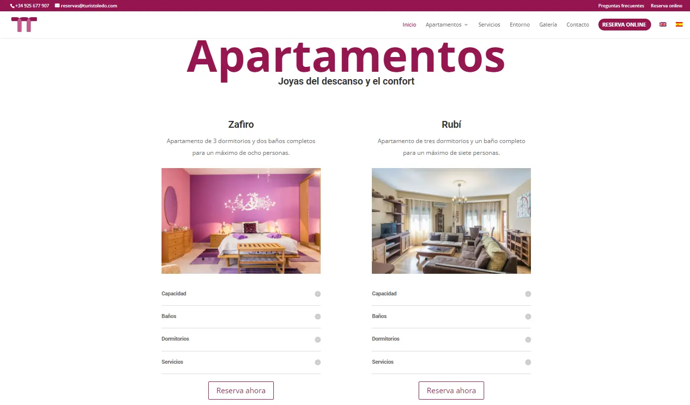 Diseño web con motor de reservas de Apartamentos Turísticos TurisToledo